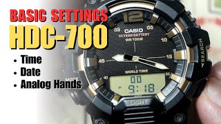 Casio HDC700 Quick Basic Settings How to Set Time and Date Digital and Analog Hands [upl. by Clough332]