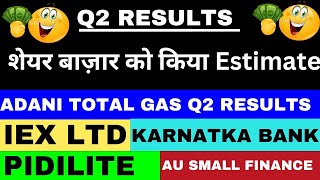 Iex Q2 Results  Atgl Q2 Result  Pidilite Industries Q2 Results Today  AU Small Finance Q2 Result [upl. by Mialliw739]