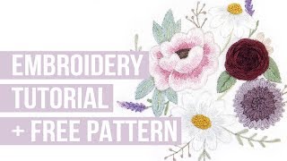 FLORAL EMBROIDERY PATTERN TUTORIAL  start to finish easy beginner embroidery  INFO IN DESCRIPTION [upl. by Awad]