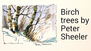 Draw and paint Birch trees in watercolour by Peter Sheeler Simple and quick using a Waterbrush [upl. by Leinahtan]