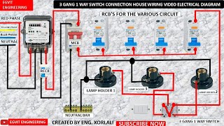 3 gang 1way switch connection house wiring video electrical diagram3 gang switch house wiring video [upl. by Hayward]