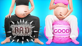 PARENTING HACKS amp TRICKS  Bad vs Good Pregnant Twins  Rich vs Poor Parents Cool Ideas by 123 GO [upl. by Aitram]