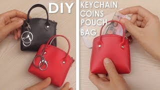 DIY MINI HANDBAG KEYCHAIN amp COINS POUCH TUTORIAL  Red PU Lather Cute Zipper Bag [upl. by Ellinej]