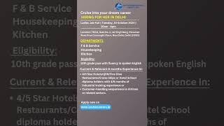 Hiring  Cruise career  2024 Oct  For ladies  Delhi  apply now cruise cruiseship job [upl. by Yvonner]