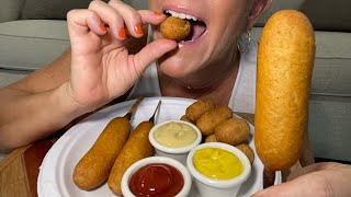 ASMR Corn Dogs amp Mini’s eating video  whisper [upl. by Atipul]