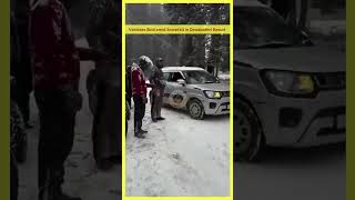 Vehicles skid amid snowfall in doodpathri resort [upl. by Nylrehs]