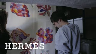 Silk marbling a Japanese technique rediscovered  Hermès Footsteps Across The World [upl. by Zacarias]