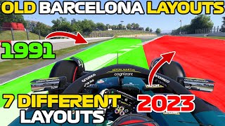 DRIVING The OLD BARCELONA TRACK LAYOUTS In MODERN F1 Cars  1991  2023 [upl. by Robinette97]