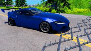 Spike Strip Pileup Car Crashes 4  BeamNG Drive [upl. by Ditzel]