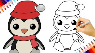 🎄HOE JE EEN LEUKE KERSTPENGUIN TEKENT  EENVOUDIGE KERSTEKENING [upl. by Shakti]