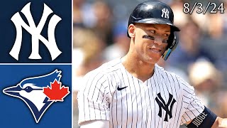 New York Yankees vs Toronto Blue Jays  Game Highlights  8324 [upl. by Eisdnyl568]