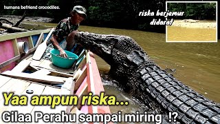 inilah momen LANGKA  Bertemu riska sedang berjemur didaratfull bodyhumans befriend crocodiles [upl. by Brynna406]