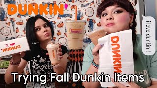 TRYING THE BRAND NEW FALL MENU AT DUNKIN DONUTS  lettie and sam videos [upl. by Renard337]