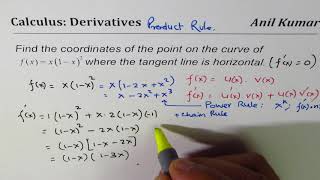 Find coordinates of point where tangent is horizontal Calculus Product Rule [upl. by Otrebtuc]