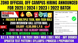 Zoho Official OFF Campus Hiring Announced For 2025  2024  2023  2022 Batch  Zoho Freshers Hiring [upl. by Farant]