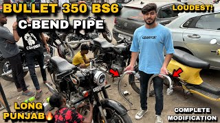 Loudest Long Punjab BS6 Bullet 350 Standard me C BEND Pipe laga di Loud Exhaust Modification MxK [upl. by Patten839]