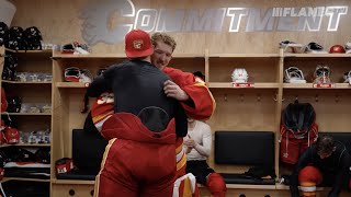 Wolf gets the game puck after his firstcareer shutout  Calgary Flames [upl. by Aninnaig]