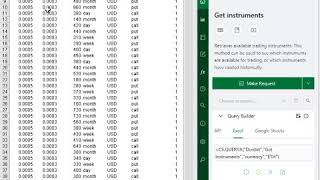 Get Deribit data in Excel and Google Sheets  Get instruments [upl. by Naxela]