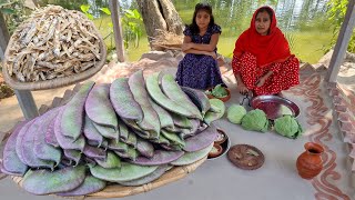 Farm Fresh Cabbage Bean With Dry Fish Curry Recipe  Sim Badhakopi Shutki Vaji Ranna OUR DINNER MEAL [upl. by Erasmus519]