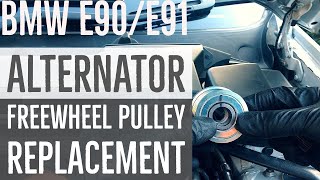 BMW 325i E90 E91 Alternator Freewheel Pulley Replacement [upl. by Akeihsal47]