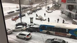 Snow Causes MultiVehicle Pileup in Canada [upl. by Enylecoj]