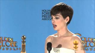 Anne Hathaway  backstage interview  Golden Globes 2013 [upl. by Austen806]