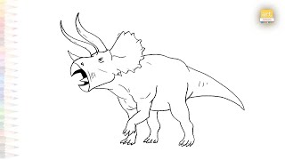 Triceratops easy drawing 01  Animal outline sketches  How to draw A Triceratops SIMPLY artjanag [upl. by Enimajneb]