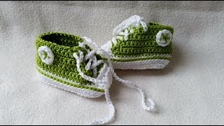 Babyschuhe häkeln – Turnschuhe – Sneakers  Teil 5  Schnürsenkel Logo by BerlinCrochet [upl. by Litha640]