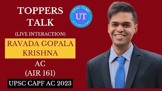 UPSC Topper Ravada Gopala Krishna AC AIR 161 Live Interaction l Toppers Talk l UPSC TIME [upl. by Nimesh]