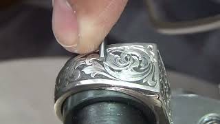 Touching Up Hand Engraving Signet Ring Sterling Silver [upl. by Attenra]