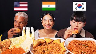 American and Korean Tries INDIAN FOOD For The First Time SAMOSABIRYANICURRYNAAN ASMR MUKBANG [upl. by Adala287]