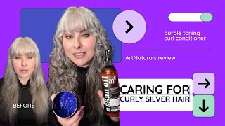 Caring for Silver Curly Hair ArtNaturals purple toning and conditioner [upl. by Colombi]