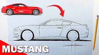 Como DIBUJAR un Ford Mustang a Lapiz [upl. by Atterg970]