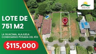 Lote plano de 751 m2 a la venta en condominio Posada del Río en La Guacima Alajuela [upl. by Hoem]