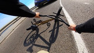 FULL SPEED BMX HILL BOMB CRASH INTO ONCOMING CAR TIBIDABO [upl. by Leihcar]