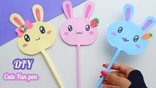 How to Make Fan Pen  Diy Cute Rabbit Pen  Homemade Paper Fan Pen  종이 부채 만들기 with 펜 shorts [upl. by Ahsinak365]