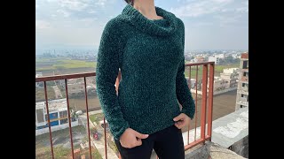 Knitting Elegant Velvet Sweater Girls amp Ladies  M Size  सुंदर जर्सी की बुनाई आकर्षक गोल गले वाली [upl. by Joost446]