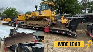 hauling WIDE bulldozer RGN lowboy trucking  Kenworth straights and JAKES [upl. by Enyedy]