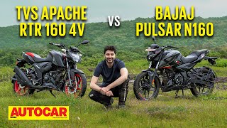 TVS Apache RTR 160 4V vs Bajaj Pulsar N160 I Which is the best 160cc motorcycle I Autocar India [upl. by Sral]