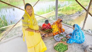 সুশনি শাক ভাজাকুমড়ো ফুলের বোড়া আর মিষ্টি আলুর কোপ্তা একদম সহজ সরল গ্রাম্য রান্নাshak vaji [upl. by Ellehcsor663]