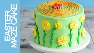 EASTER MAZE CAKE TUTORIAL SIMPLE BUTTERCREAM FLOWERS [upl. by Nythsa740]