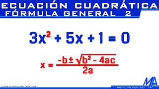 Ecuacion cuadrática  Segundo grado por Fórmula General  Ejemplo 2 [upl. by Simons]