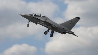 Alenia Aermacchi M346 flying display at Farnborough Airshow 2014 [upl. by Nol252]