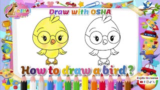 كيف ترسم عصفور  أرسم مع أوشا  تعليم الرسم للأطفال  Draw with OSHA  How to draw a bird easy [upl. by Alul]