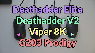 Review Deathadder Elite vs Deathadder V2 vs Viper 8K vs G203 Prodigy Razer Optical vs Mechanical [upl. by Fredra]