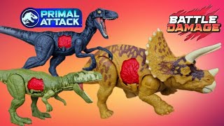 Jurassic World Battle Damage Gasosaurus Velociraptor Triceratops mattel ebay [upl. by Anuaf245]