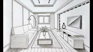 How to draw a living room in one point perspective [upl. by Trebeh]