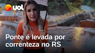 Chuvas no RS Ponte é levada por correnteza enquanto prefeita gravava vídeo em Santa Tereza veja [upl. by Airamanna]