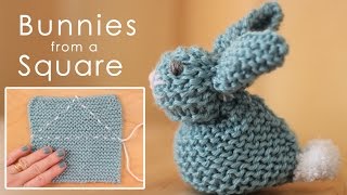 How to Knit a BUNNY from a SQUARE  Easy for Beginning Knitters [upl. by Enileuqcaj571]