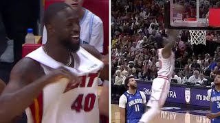 Udonis Haslem catches alleyoop at 42yearsold 😳 Dwyane Wade gets out of his seat 🔥 [upl. by Hayden]